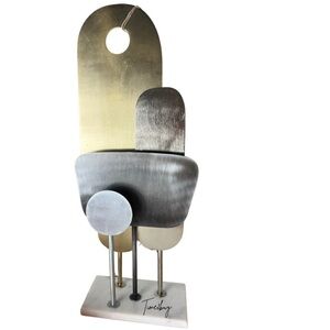 Gold Metal Overlapping Geometric Sculpture